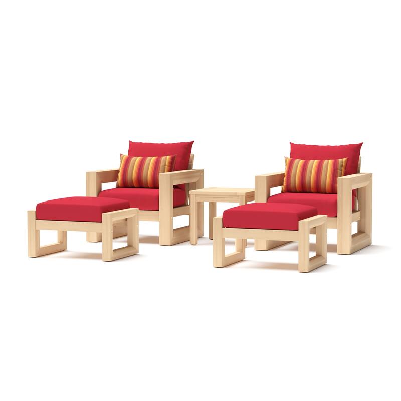 Benson 5 Piece Sunbrella Outdoor Patio Club Chair And Ottoman Set - Sunset Red