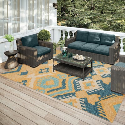 Indoor/ Outdoor Addison Yuma Southwest Ikat Washable Area Rug