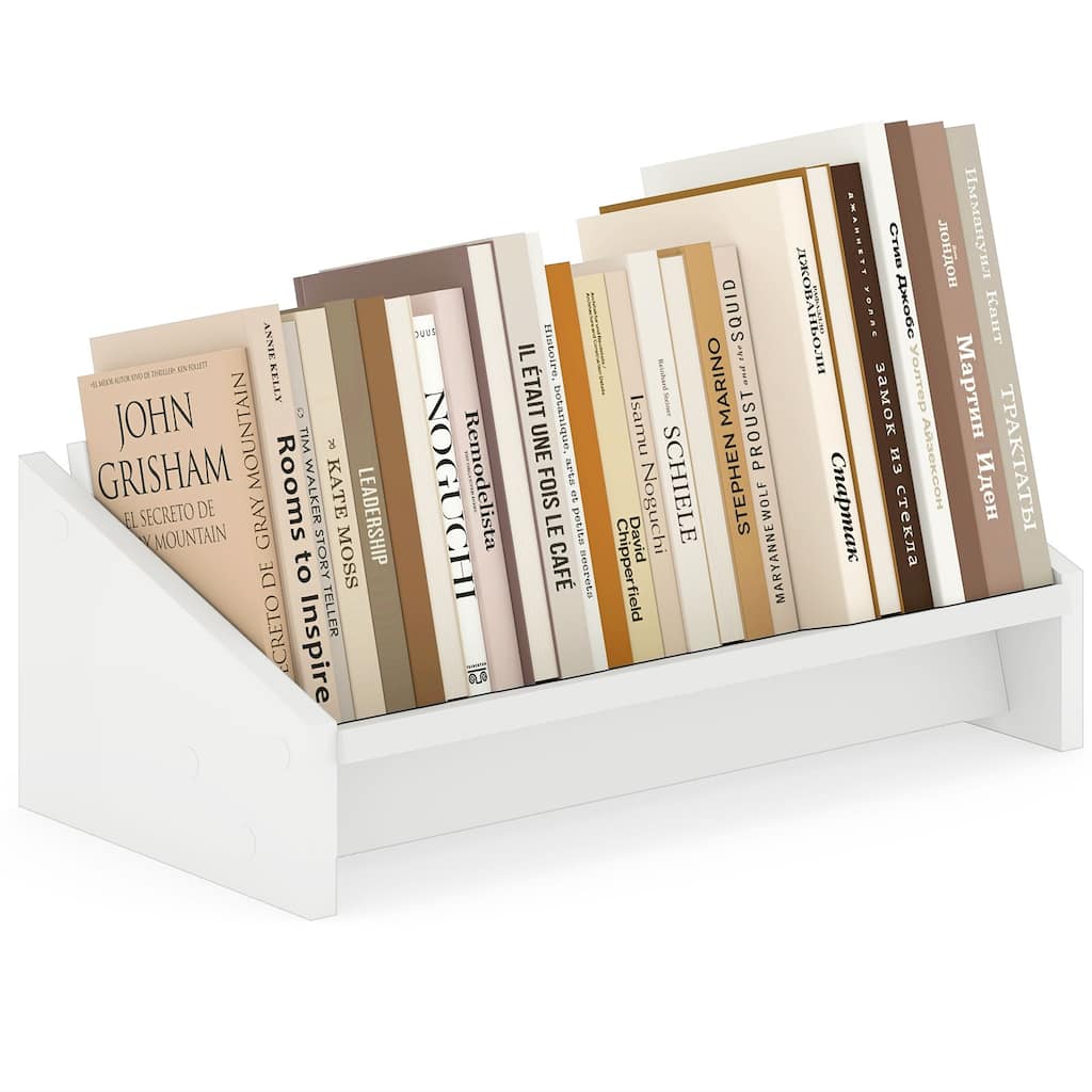 Gymax Wooden Tilting Bookcase Space-Saving Desktop Shelf for Magazines