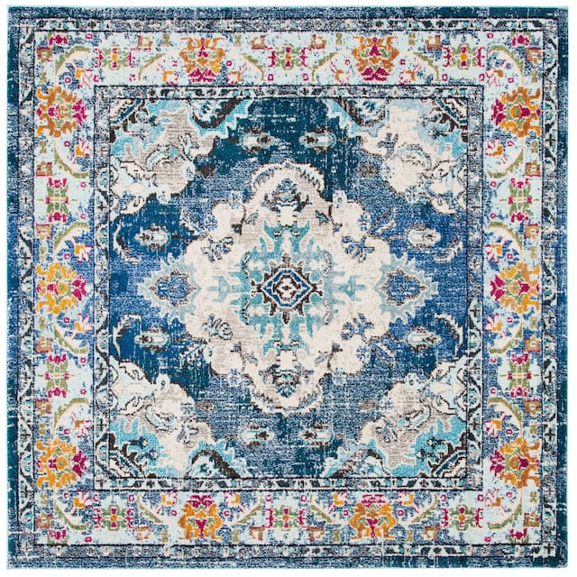 SAFAVIEH Monaco Lillie Boho Medallion Distressed Area Rug - 9' x 9' Square - Navy/Light Blue
