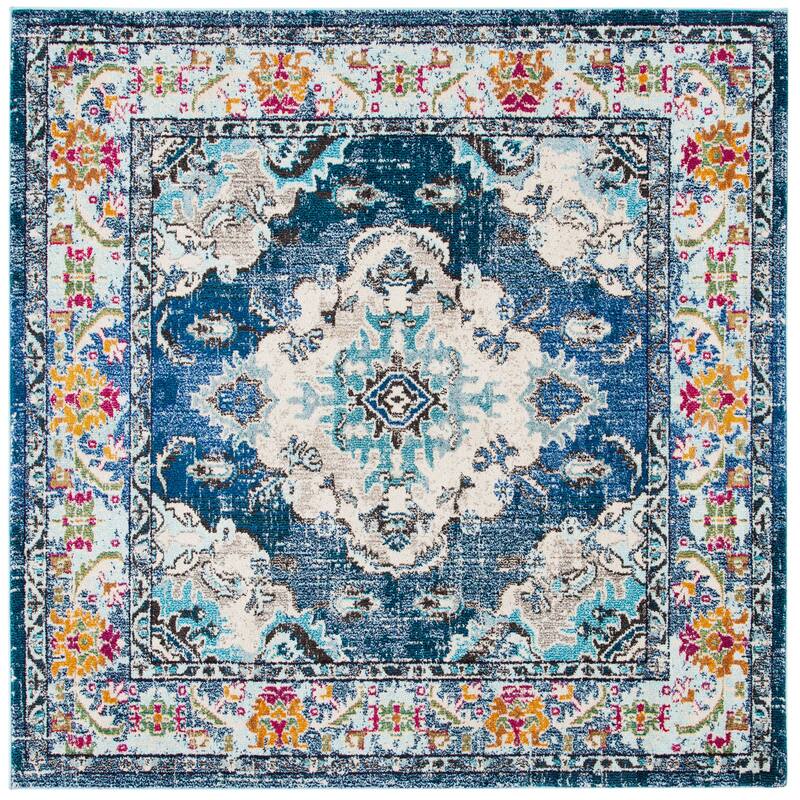 SAFAVIEH Monaco Oceane Boho Medallion Distressed Area Rug - 9' Square - Navy/Light Blue