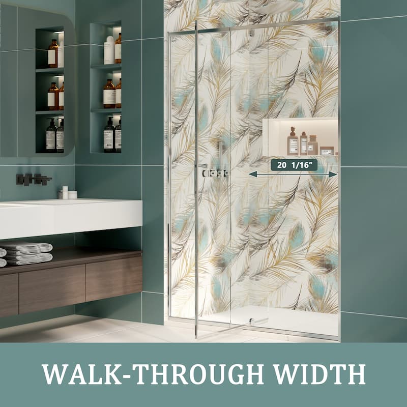 Modland 44-48 Inch Adjustable Pivot Shower Door - Magnetic Seal, 1/4" Tempered Glass, Reversible Black/Chrome - 48 x 71