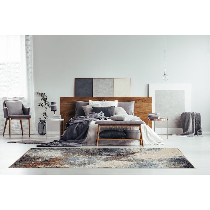 Olympia Collection Blue and Beige Abstract Design Area Rug