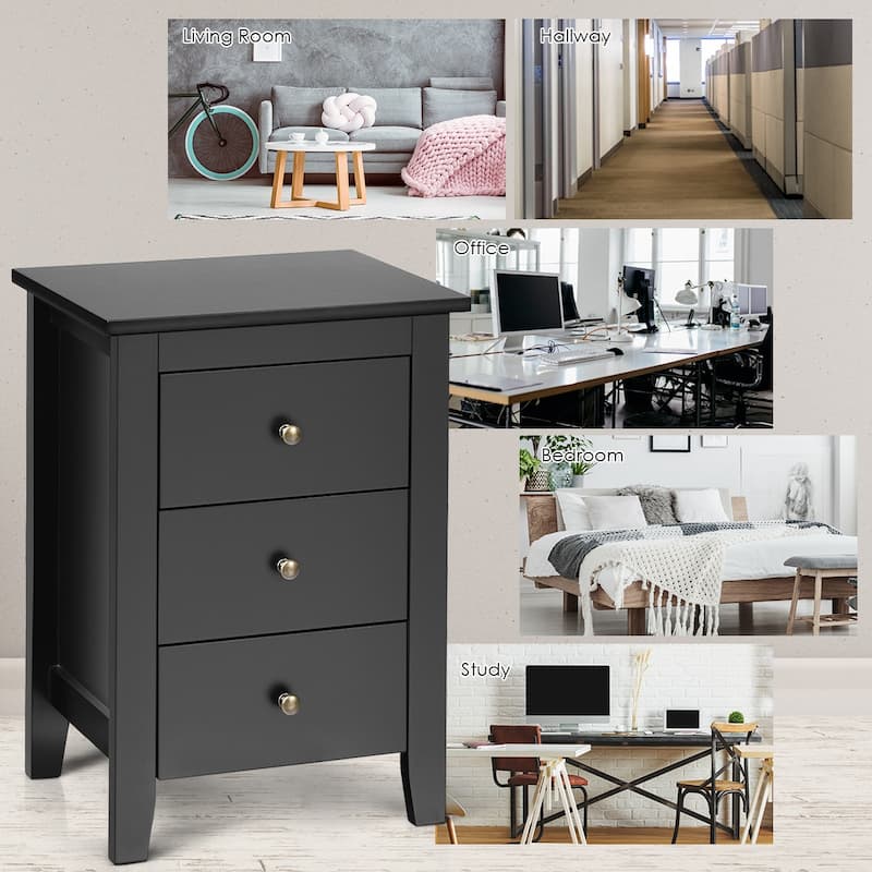 Costway 1PC/2PCS Nightstand End Beside Sofa Table w/ 3 Drawers Bedroom