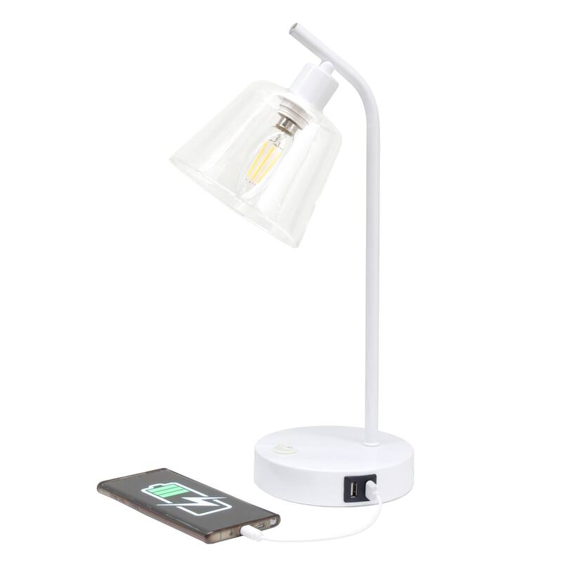 Curved Arm Desk Lamp with Glass Shade - 15.75" - White