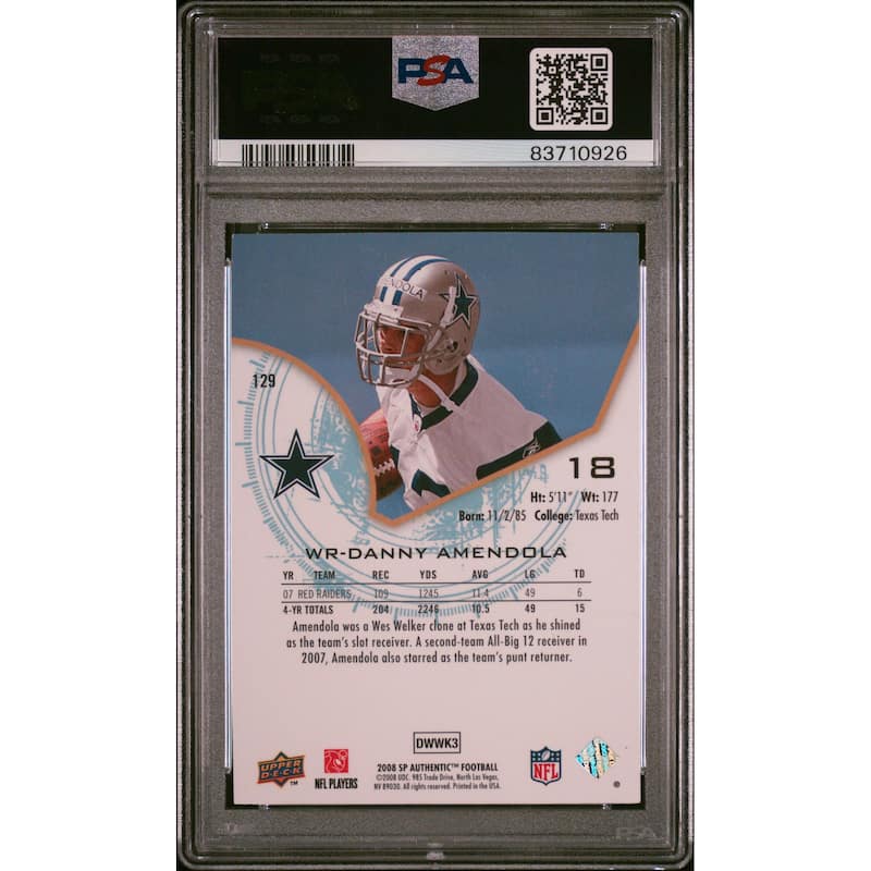 Danny Amendola 2008 SP Authentic Rookie Card #129 Auto Graded PSA 8 933/1399 - 8'6" x 11'6"