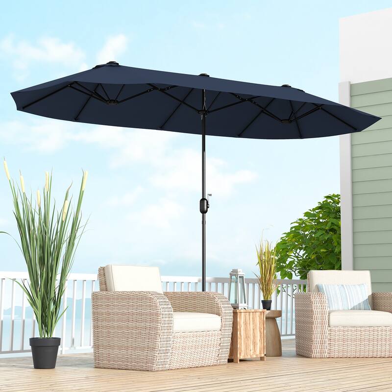 Gymax 13FT Double-sided Patio Umbrella w/ Crank Handle Umbrella Base