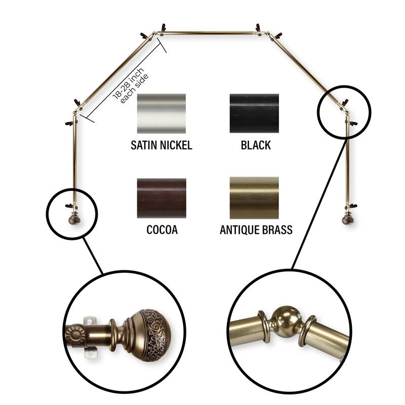 InStyleDesign 13/16" Nadine 5-Sided Bay Window Curtain Rod (18-28 inch each side) - Antique Brass