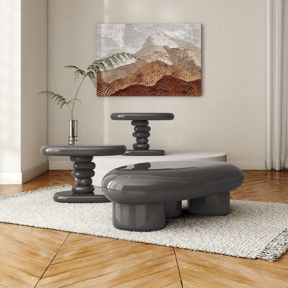 247 Shop At Home Modern 3-Piece Oval Glossy Low Profile Accent Table Set