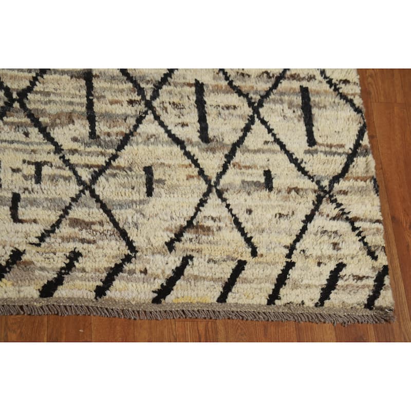 Geometric Trellis Moroccan Oriental Area Rug Hand-Knotted Wool Carpet - 6'11" x 9'5"