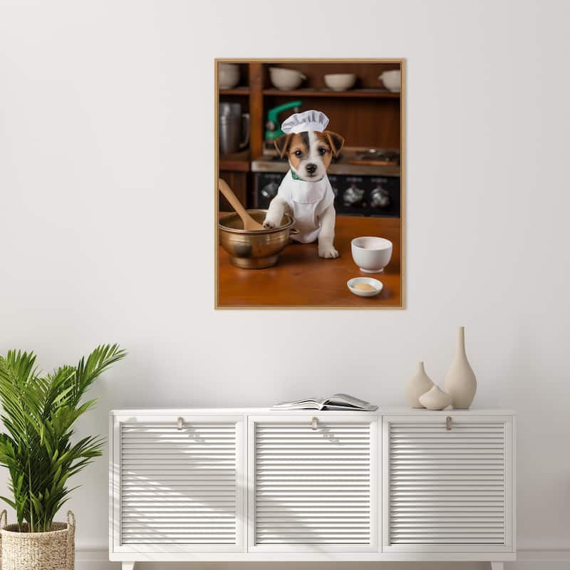Jack Russell Puppy Chef by Andreas Magnusson Framed Canvas Wall Art