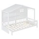 preview thumbnail 8 of 16, Twin Size House Bed with Shelves and Window, Wood Guardrail Bed with Sparkling Light Strip on the Roof Design