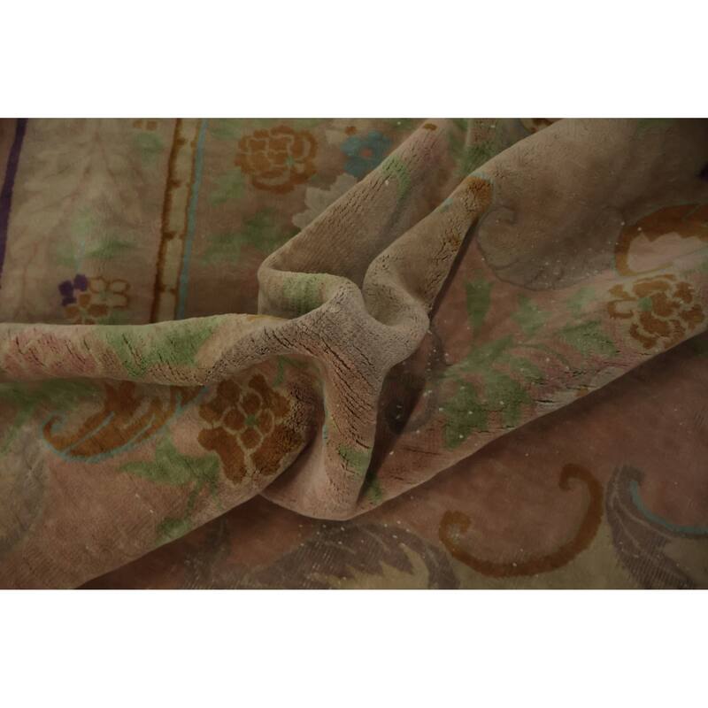 Hand Knotted Oriental 100% Wool Carpet Traditional Floral Oranges & Rust Art Deco Area Rug - 11' 9'' X 8' 11''