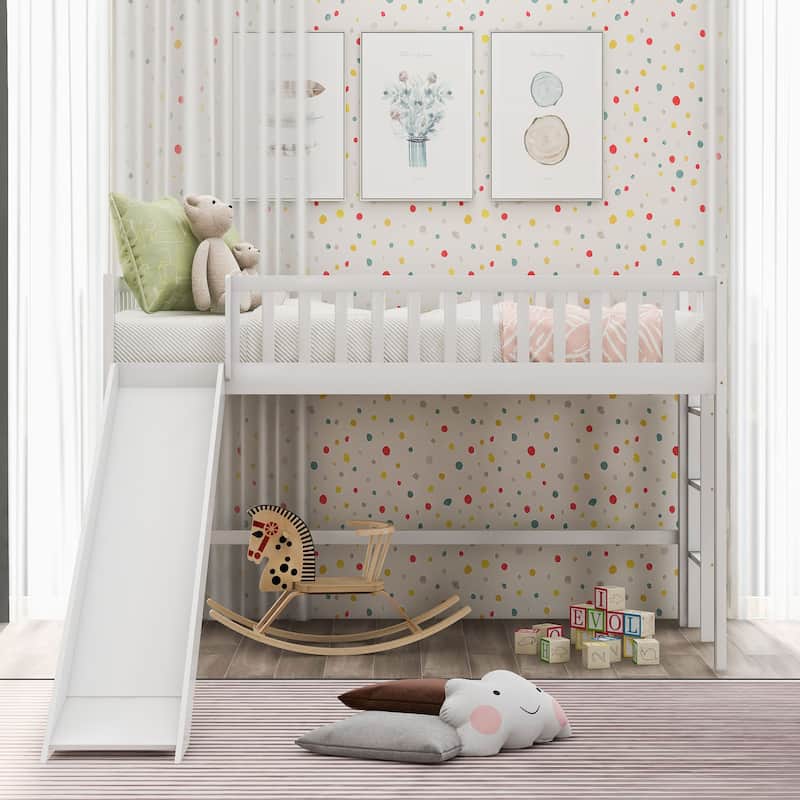 Low Loft Bed with Ladder and Slide