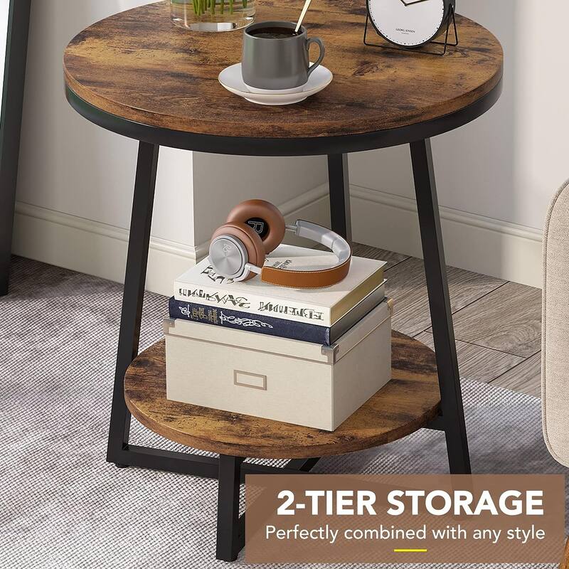 Industrial End Table, Round Side Table Table Small Coffee Accent Table