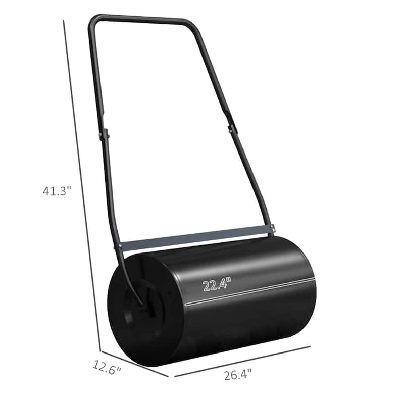 Steel Lawn Roller 46L Capacity, U-Handle, Adjustable Weight, Rounded Edges for Sod, Seed, and Lawn Leveling, Black