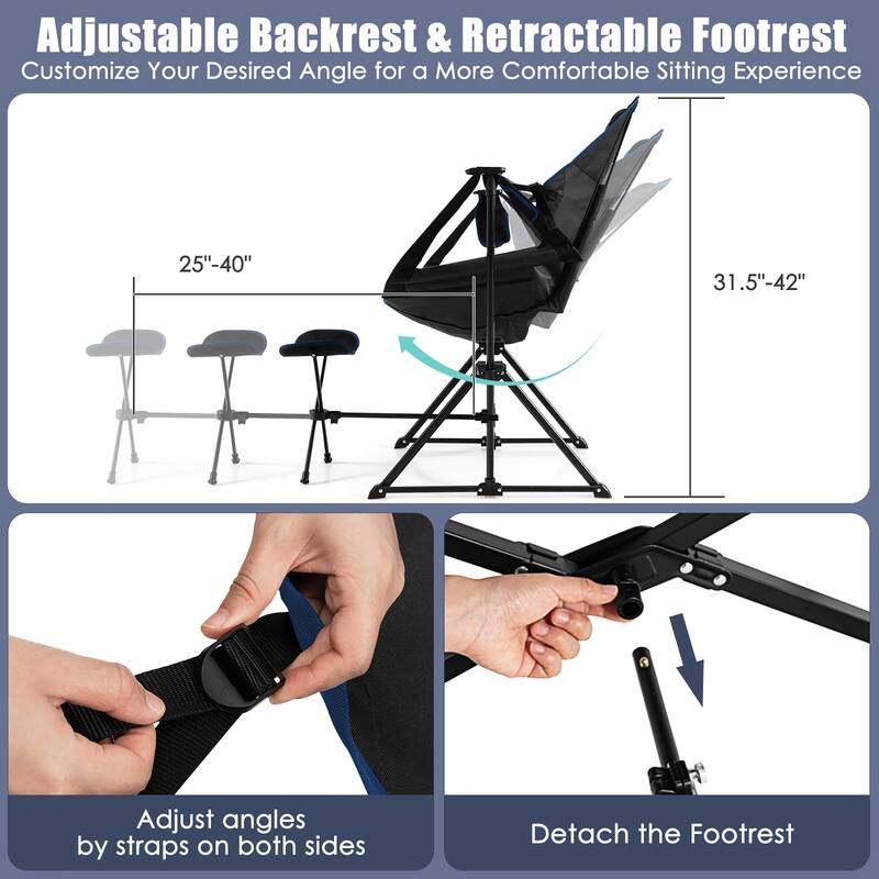 Outdoor Rocker Camping Chair Rocking Chair with Removable Footrest