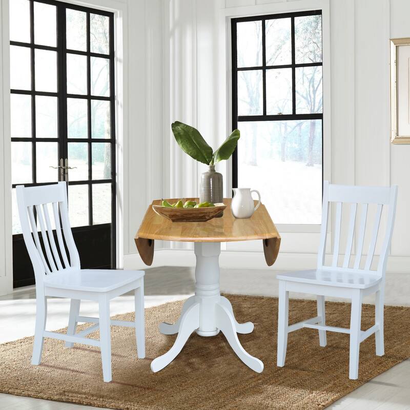 42 in. Drop Leaf Table with 2 Slat Back Dining Chairs - 3 Piece Set