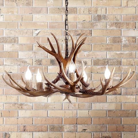 Apollo Adjustable Resin Antler 5-Light LED Chandelier, by JONATHAN Y - 30"