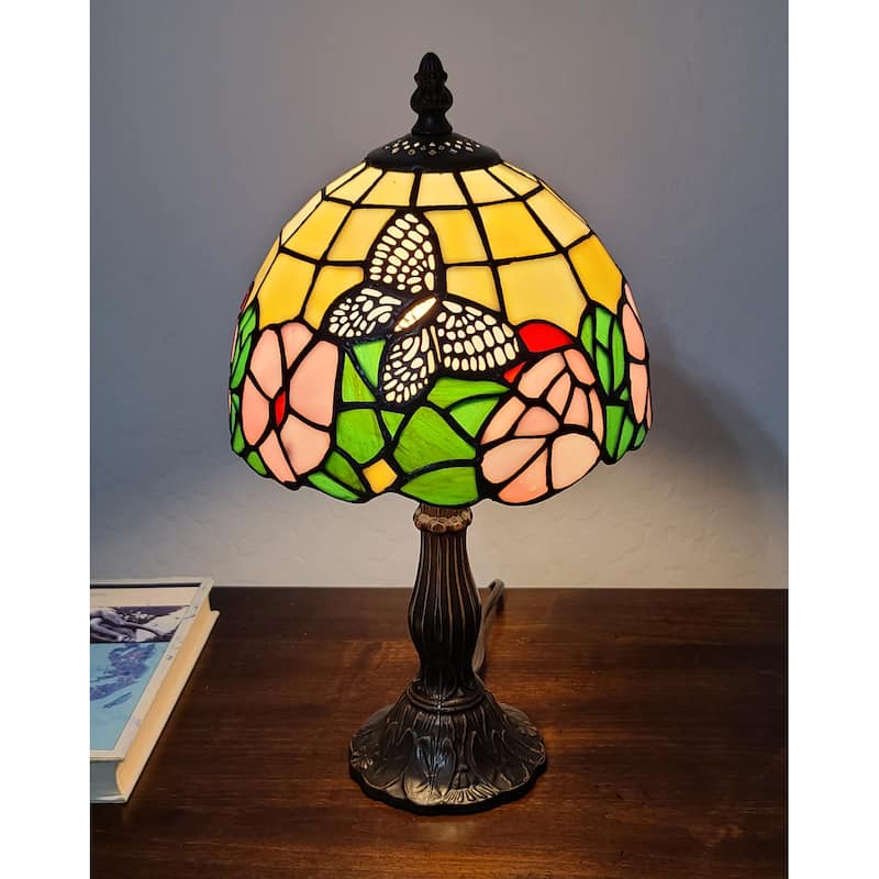 Tiffany Style Mini Accent Lamp Floral Butterfly Flower Nightstand Decor Handmade Gift AM042TL08B Amora Lighting