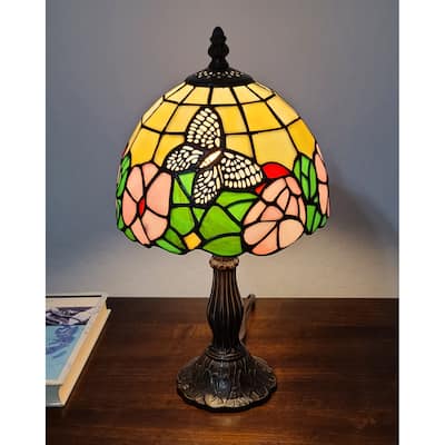 Tiffany Style Mini Accent Lamp Floral Butterfly Flower Nightstand Decor Handmade Gift AM042TL08B Amora Lighting