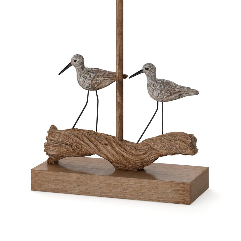 30-Inch Set of 2 Brown Coastal Bird Table Lamps with Linen Shade and Driftwood Base 3-Way Switch - 29.75”H x 11.5”W x 4.75”D
