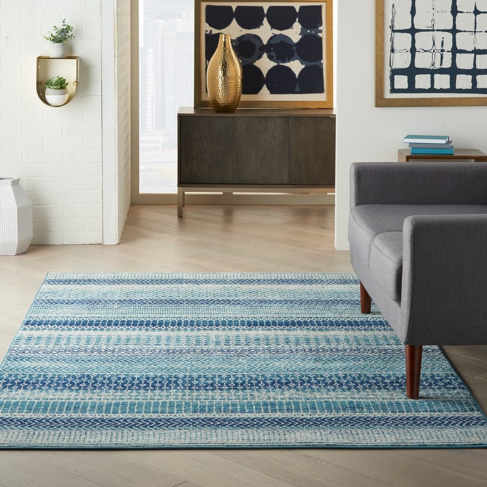 Nourison Passion Indigo Blue Coastal Geometric Area Rug
