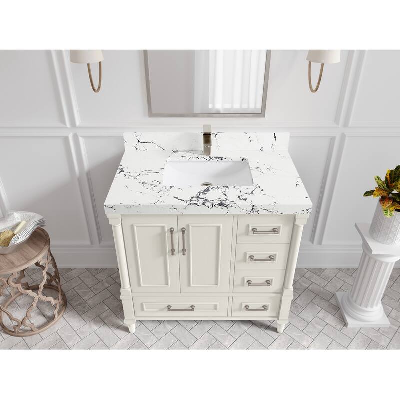 Willow Collections 36 in. W x 22 in. D Aberdeen Center Sink Left Bathroom Vanity with Countertop - 2" Viola Night - Ivory