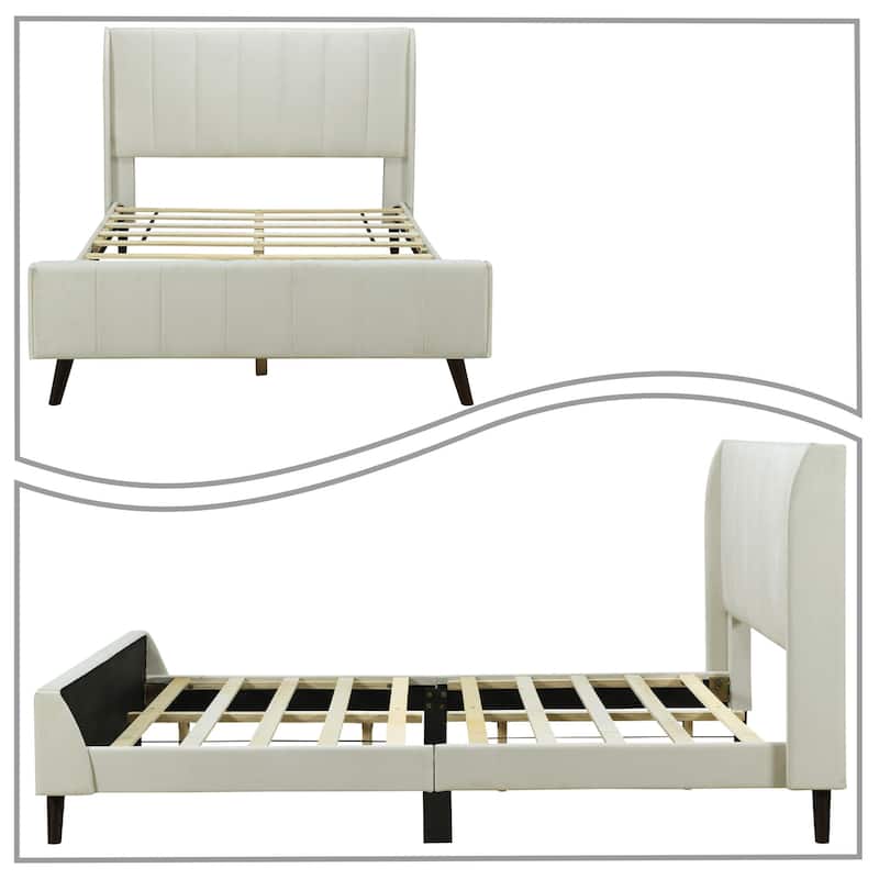 Classic Velvet Upholstered Platform Bed with Centre Support Legs