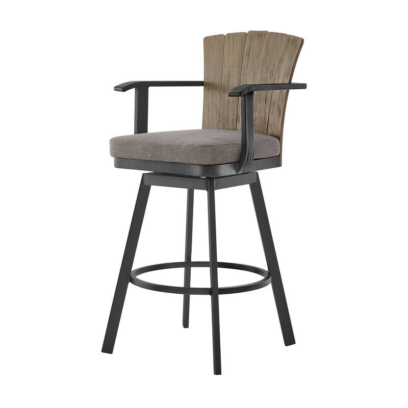HomeRoots 40" Charcoal Metal Swivel Outdoor Counter Height Bar chair with Footrest