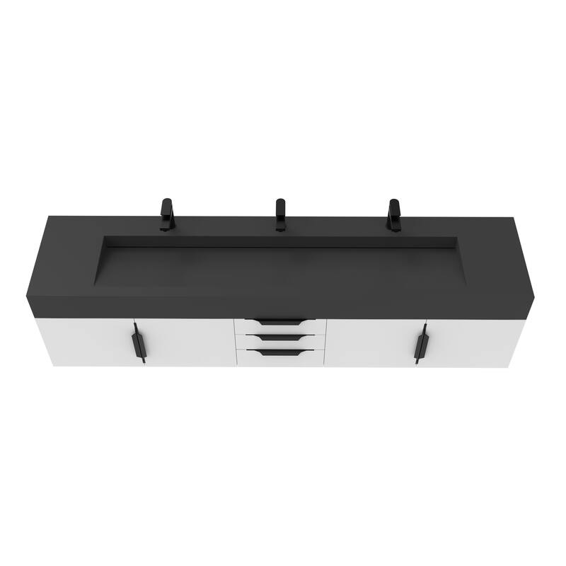 Nile 84-Inch Wall Mounted Bathroom Vanity Set w/ Black Top