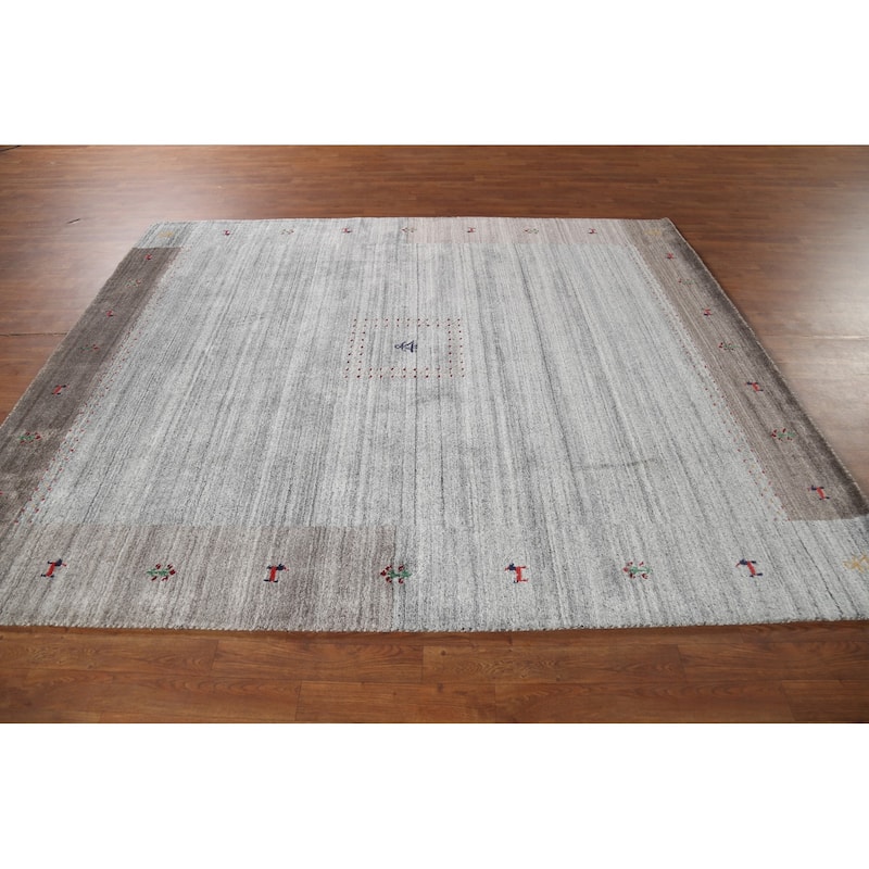 Striped Gabbeh Indian Area Rug Handmade Oriental Grey Wool Carpet - 6'9"x 8'2"