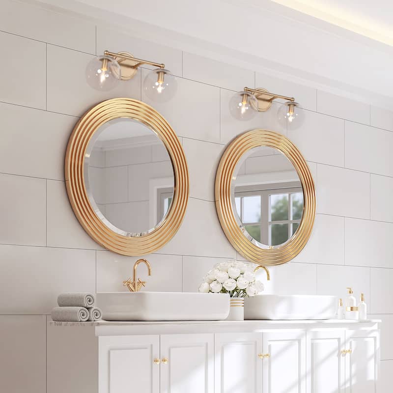 Mid-Century Modern Gold 2-Light Bathroom Vanity Lights Globe Glass Orb Wall Sconces - L 15"x W 8"x H 8"