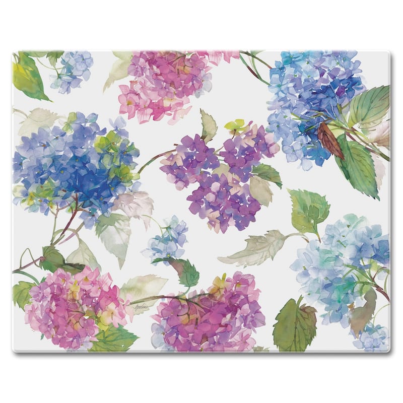 Counter Art Glass Cutting Board / Counter Saver 12"x15", Multi Hydrangea - 12"x15"
