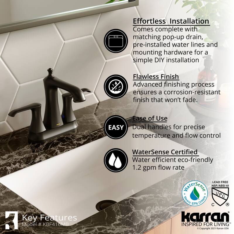 Karran Woodburn Two-Hole 2-Handle Bathroom Faucet with Matching Pop-Up Drain