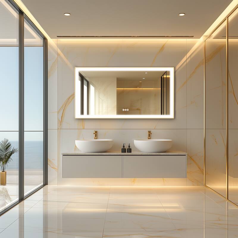 Gold Aluminium Alloy Frame Illuminated LED Bathroom Mirror