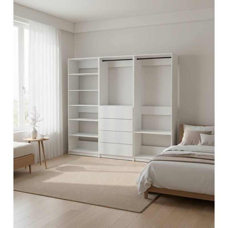 Prosper White Freestanding Walk in Wood Closet System - 94.2"W x 15.7"D x 83" H