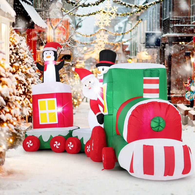 Costway 11.5 FT Christmas Inflatables Train with Snowman Penguin - as pic shows - See Details