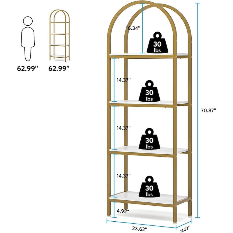 Freestanding Display Rack Tall Wood 4-Tier Bookcase Storage Shelves