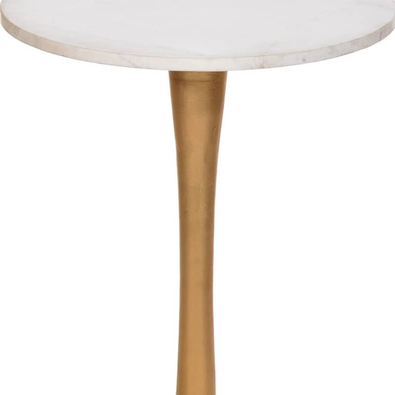 Marble Round End Table with Iron Pedestal Base, Modern Style