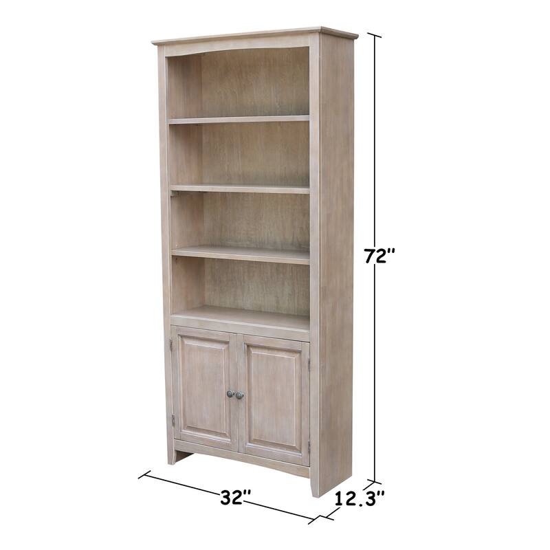 Solid Wood Shaker Bookcase 72-Inch Tall with Adjustable Shelves for Home Office and Living Room Storage - 32
