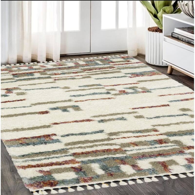 HomeRoots Abstract Modern Runner Area Rug - 92.52 in. x 62.99 in.  x 1.77 in.