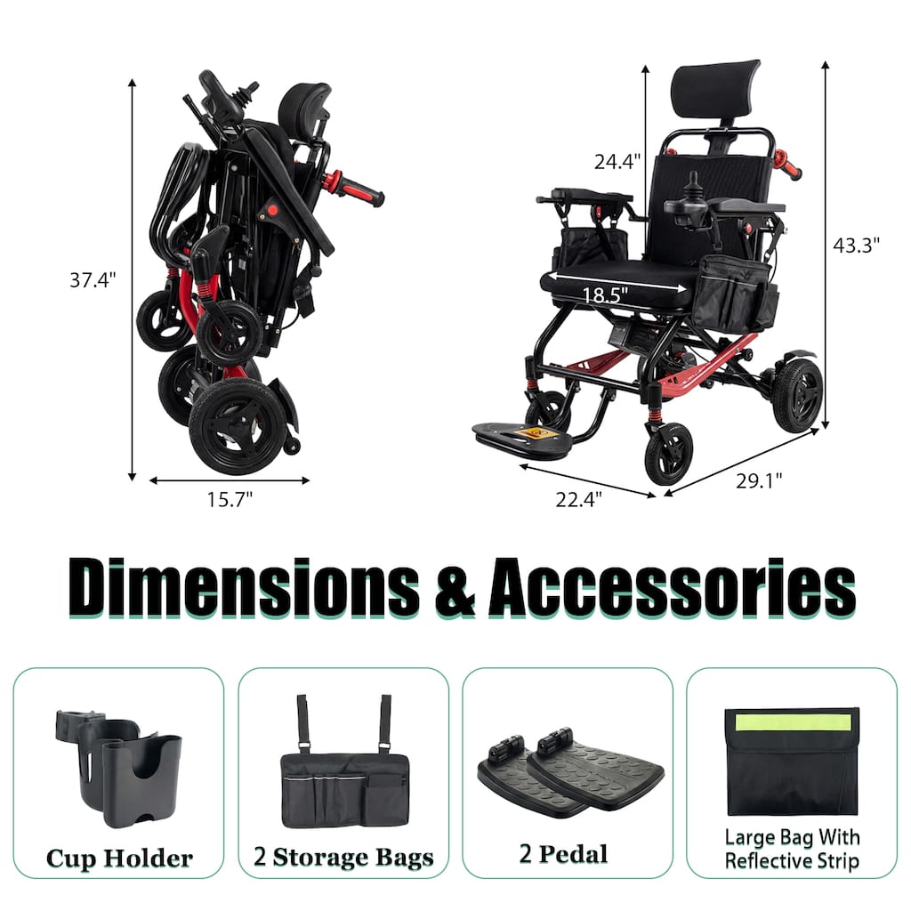 Famapy Lightweight Folding Electric Wheelchair, 44 lbs Portable Motorized Wheelchair for Adults with Dual 200W Brushless Motors