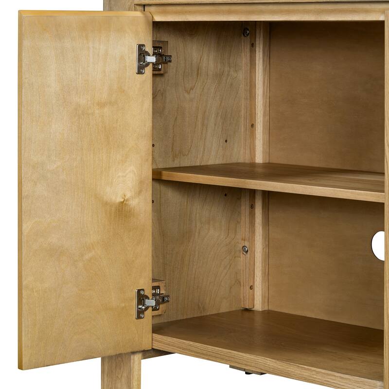 Roomfitters Farmhouse Buffet Cabinet, 4-Door Storage Sideboard, Adjustable Shelving Console for Dining Room, Natural