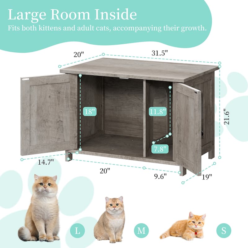 Modern Cat Cage Cabinet with Litter Box Enclosure, Multi-Functional Pet Furniture