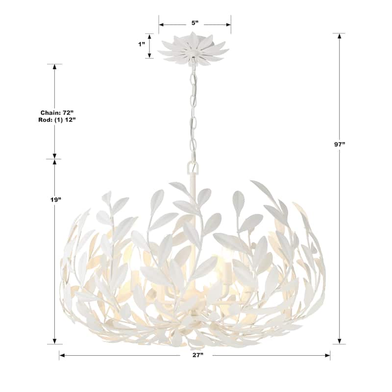 Broche 6 Light Matte White Chandelier - 27"W x 19"H x 27"D