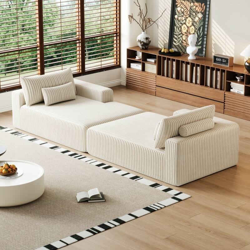 Roomfitters 102" Modern Sectional Lounge Chaise, Cloud Plush Loveseat Sleeper Sofa Bed, No Assembly Recliner Couch