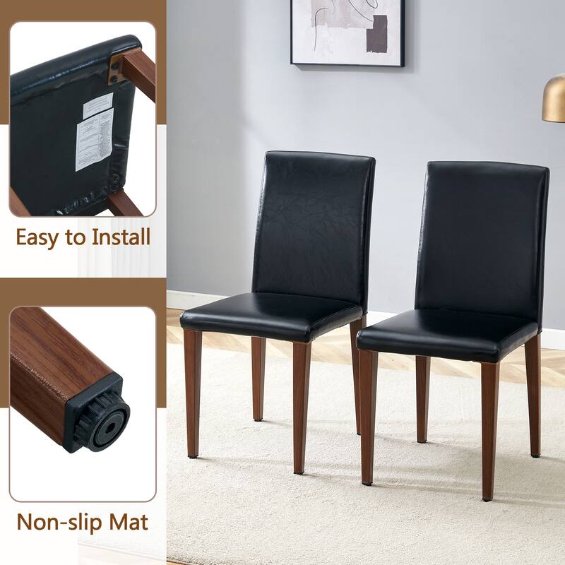 Roomfitters 5/7pcs Round Color Spliced Dining Table Set with Double Storage and PU Dining Chairs, Black+Walnut