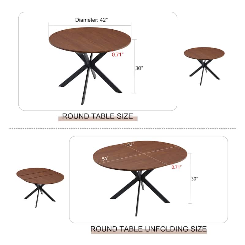 Extendable Round Dining Table (43" to 54") Space-Saving Dining Table with Sturdy Metal Legs,for Small Apartment/Living Room