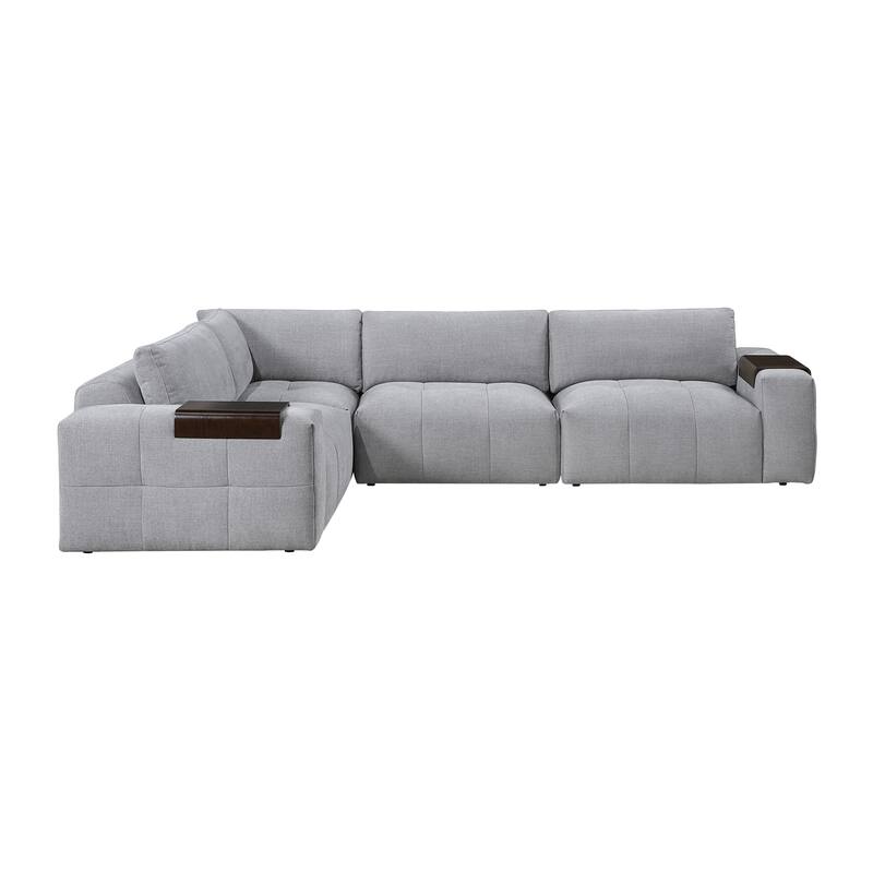 Mackay 143" Textured 4-Piece Modular Sectional Sofa with Armrest Tray